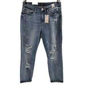 Judy Blue Mid-Rise Distressed Jeans Size 14W Boyfriend Fit Blue 28.5" Inseam
